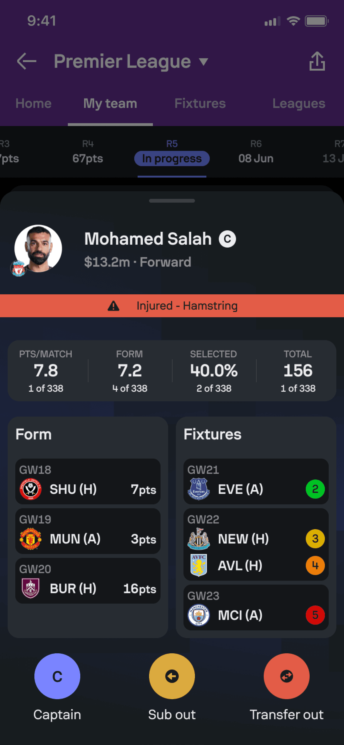 First iteration of the Sofascore Fantasy Player Modal.