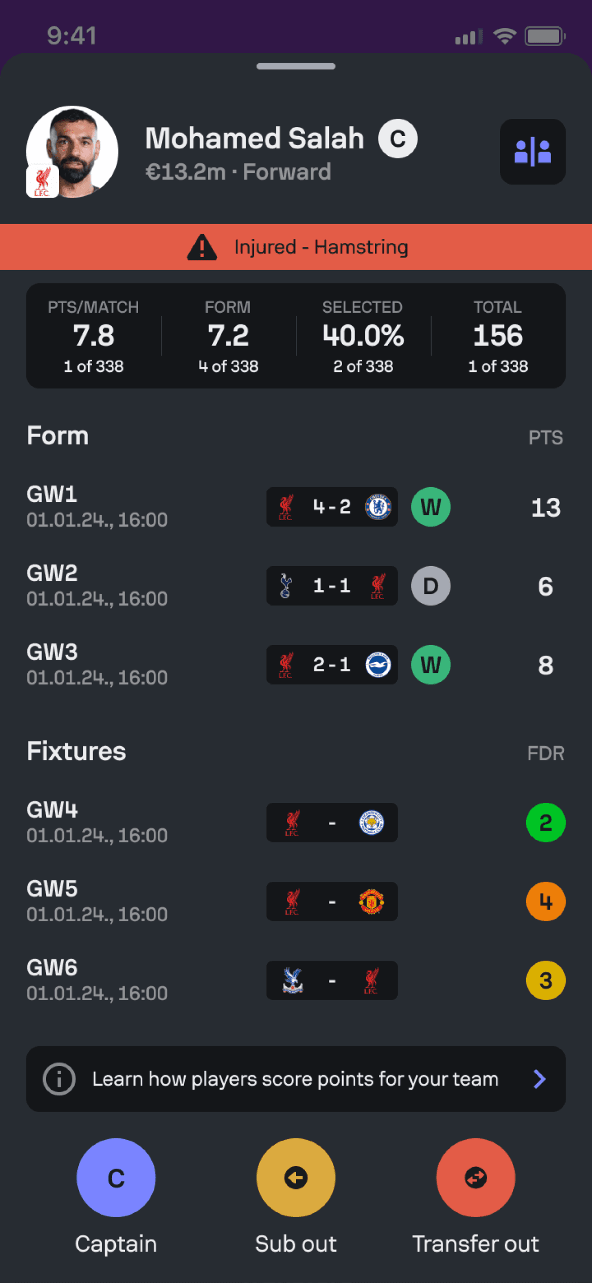 Second iteration of the Sofascore Fantasy Player Modal.