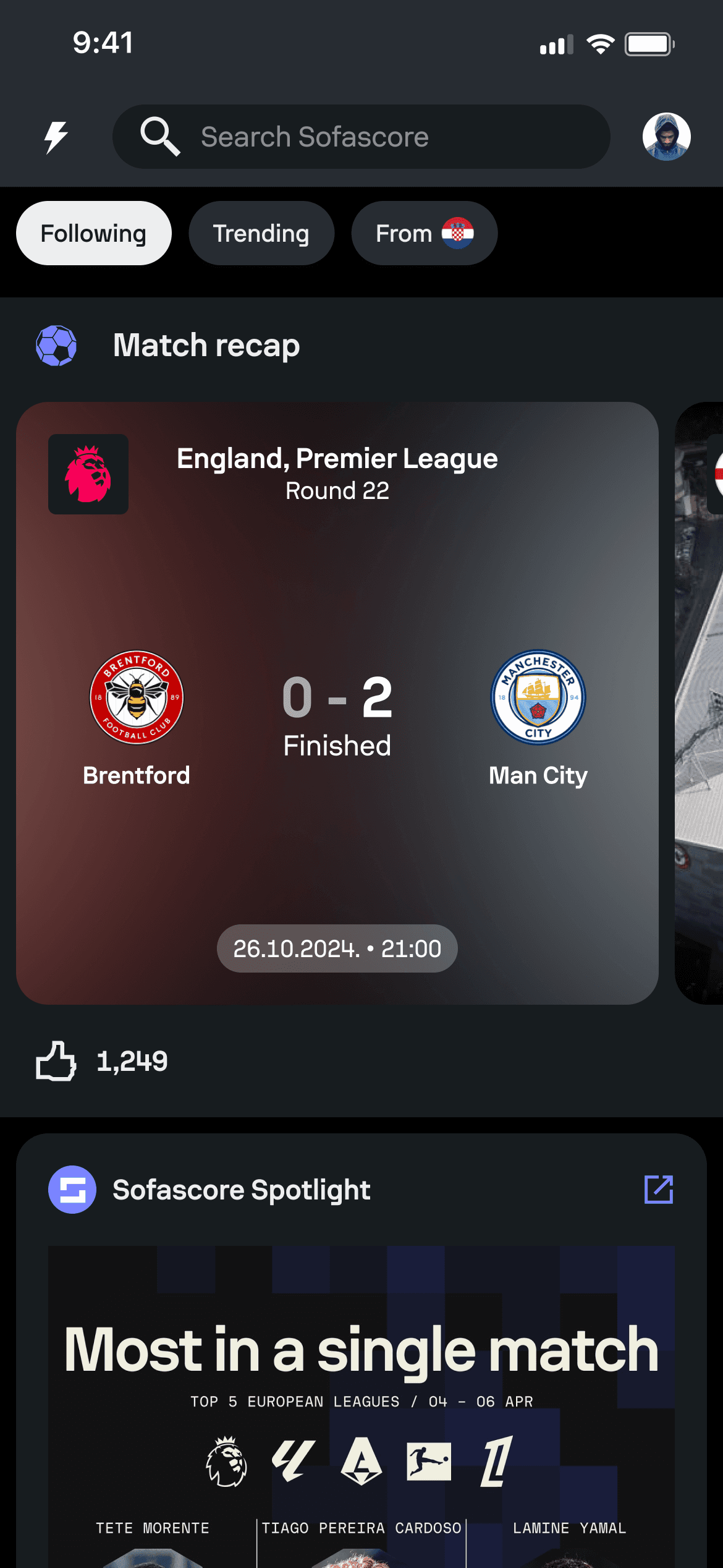 Sofascore Feed guided step 1.