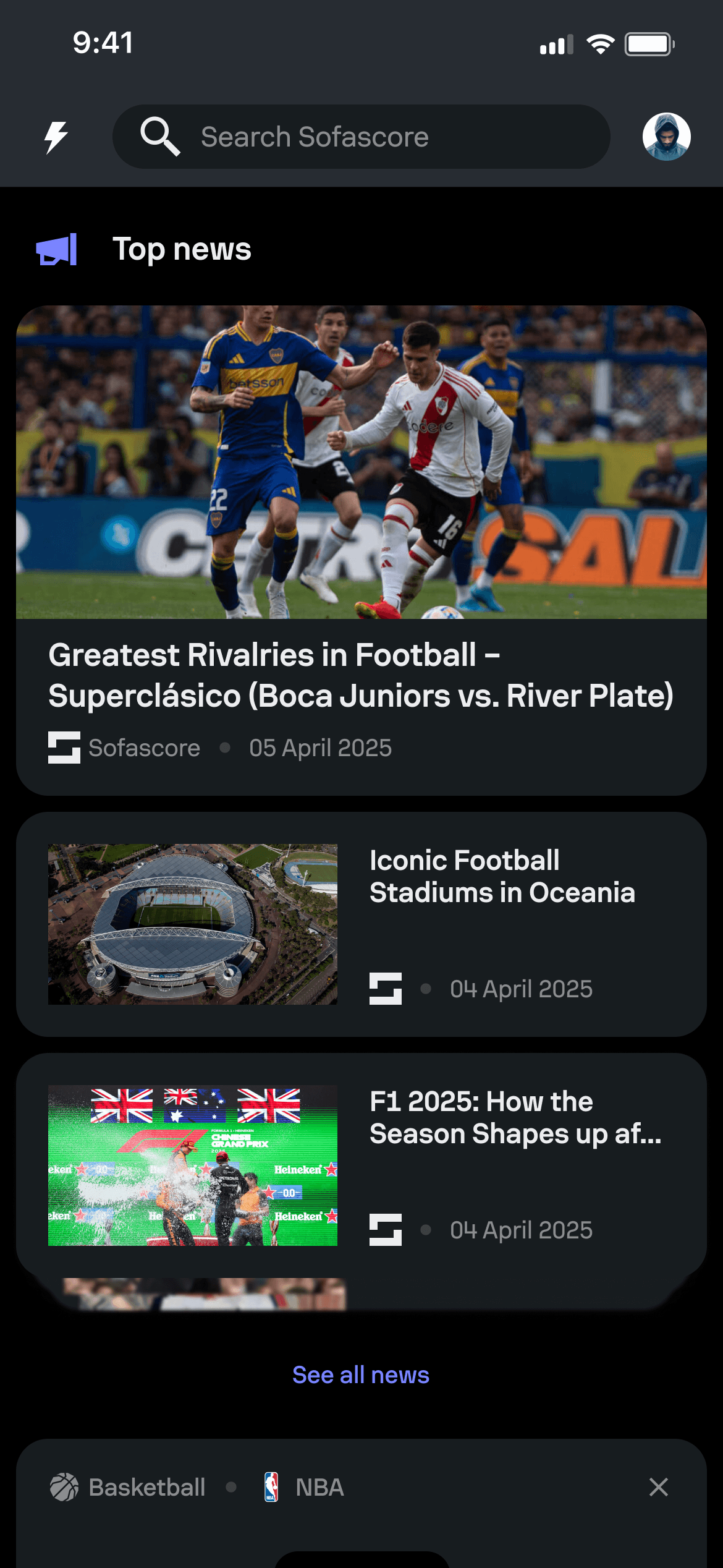 Sofascore Feed guided step 5.