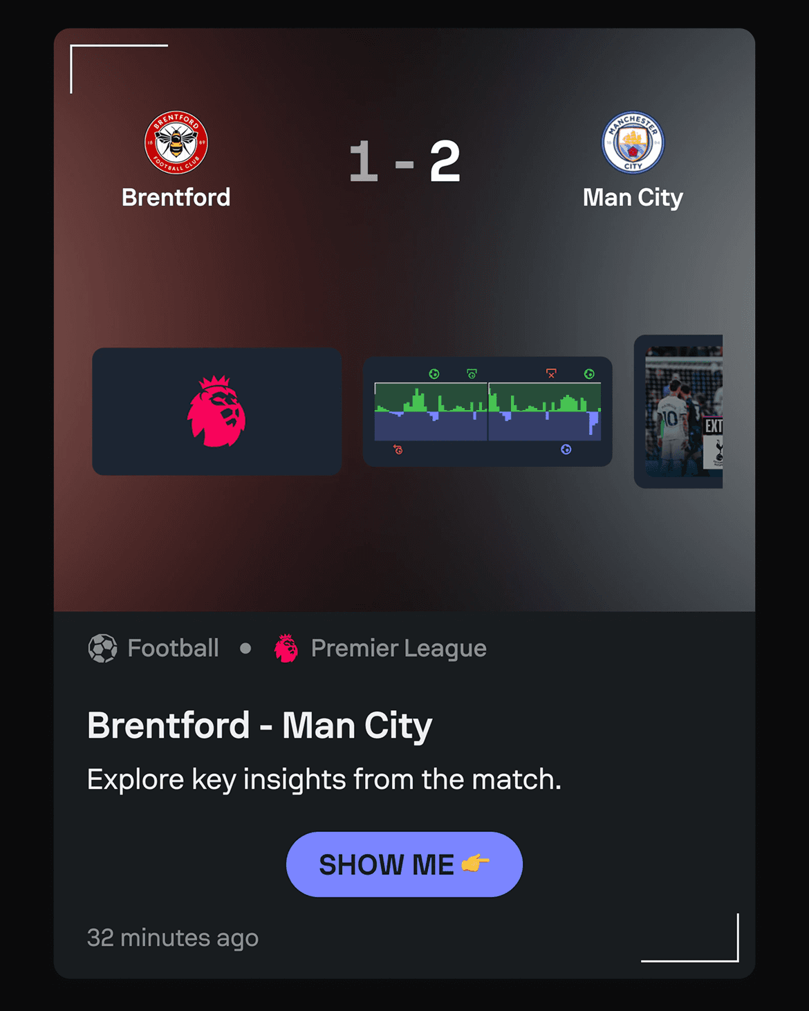Early Sofascore Feed event stack card concept for Brentford versus Manchester City.
