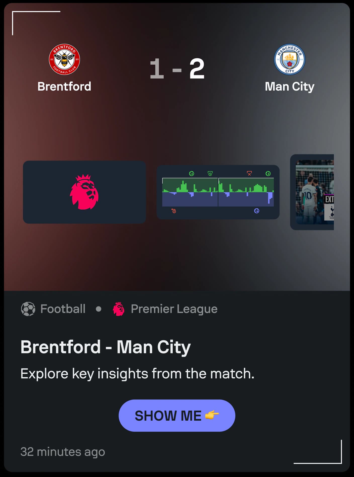 Early Sofascore Feed event stack card concept for Brentford versus Manchester City.