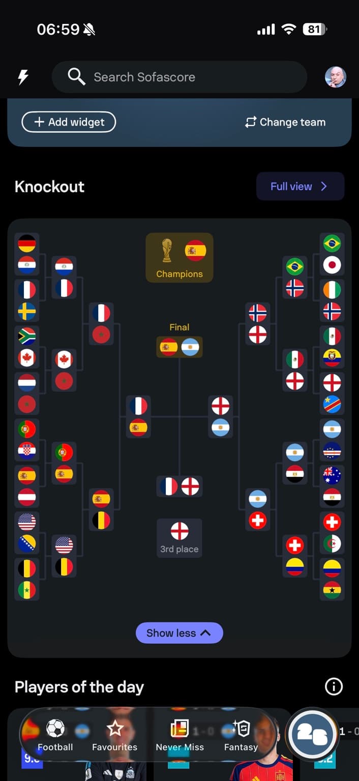 Completed FIFA World Cup knockout bracket showing the tournament journey.
