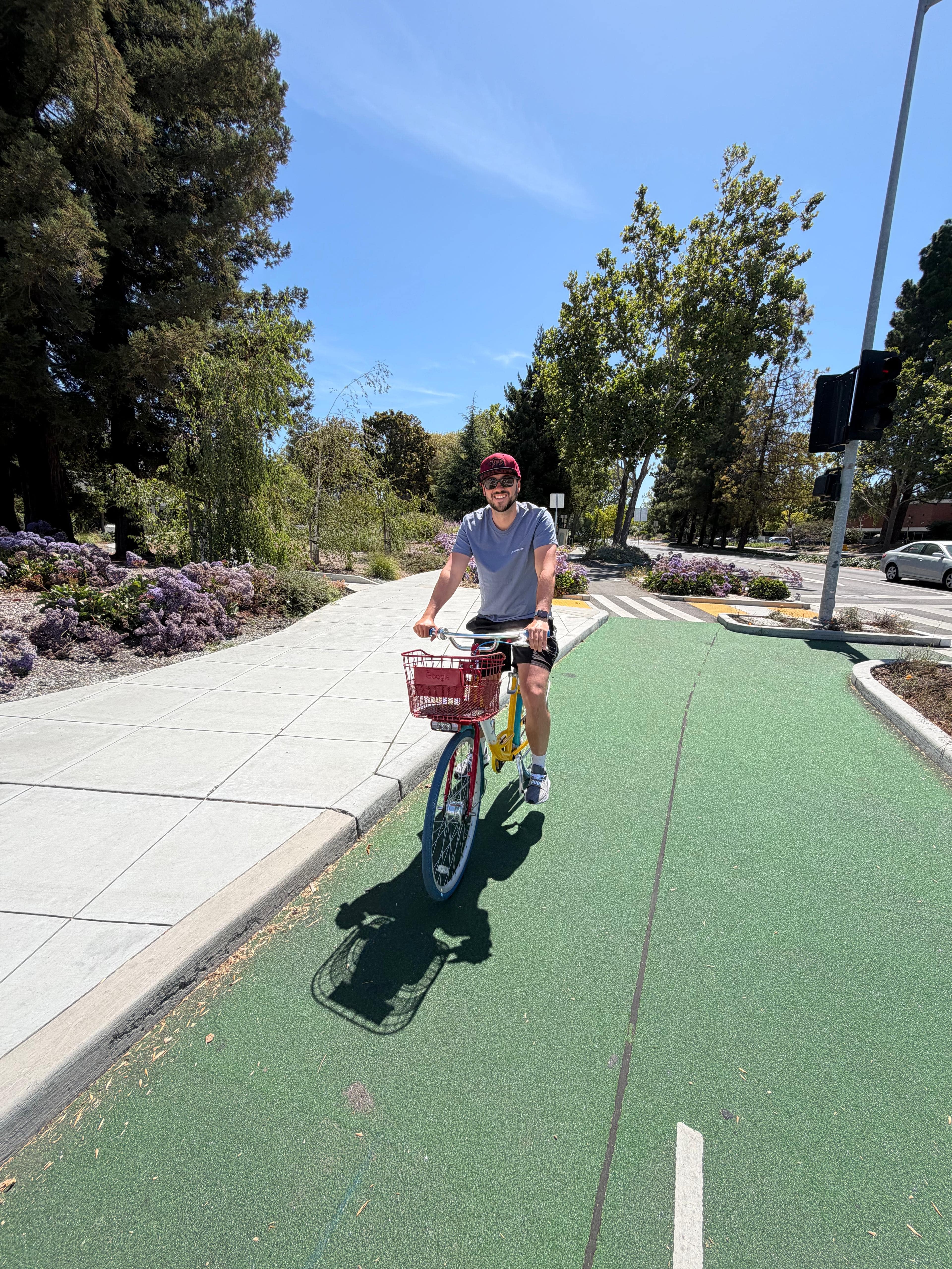 Dino Marček exploring the Google campus by bike.