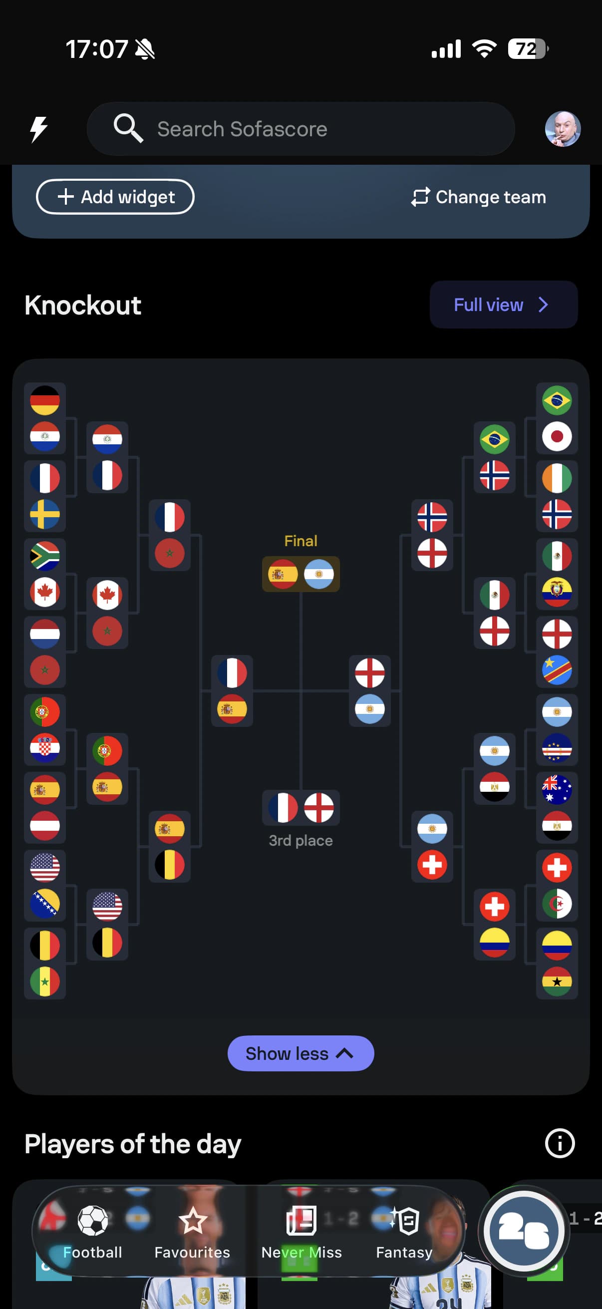 Compact FIFA World Cup knockout bracket.