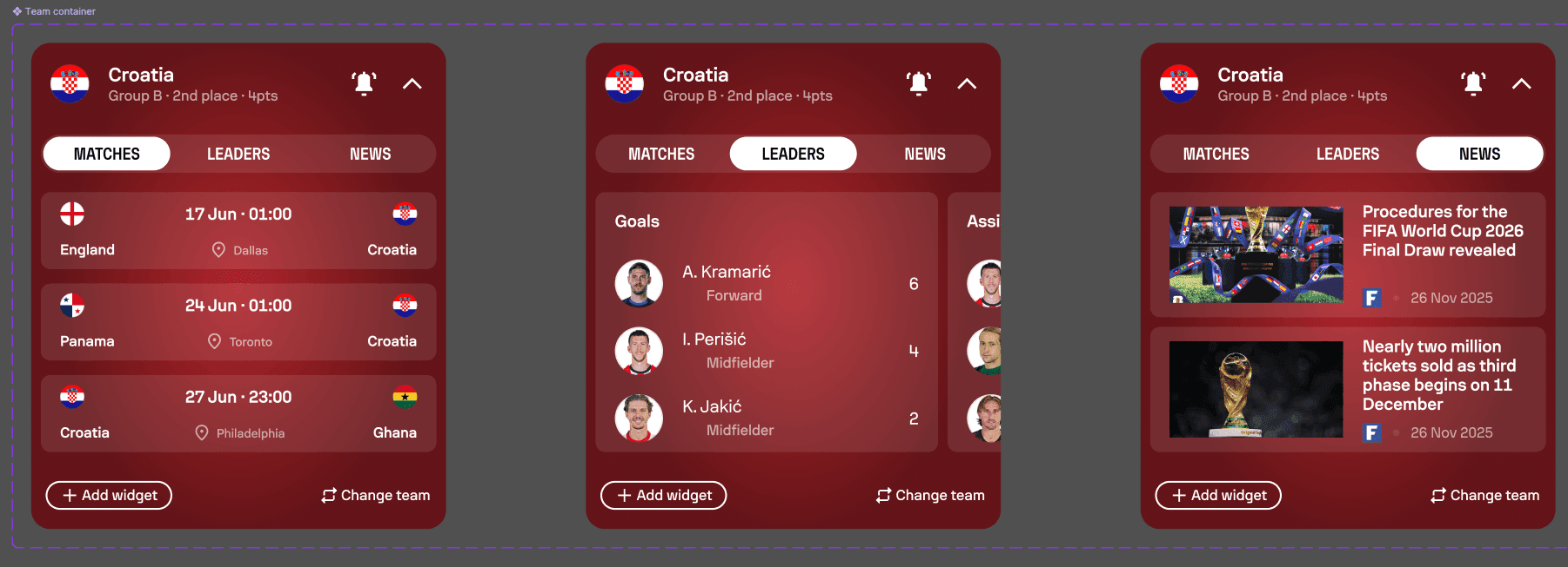 The selected modular My National Team direction with focused national-team content.